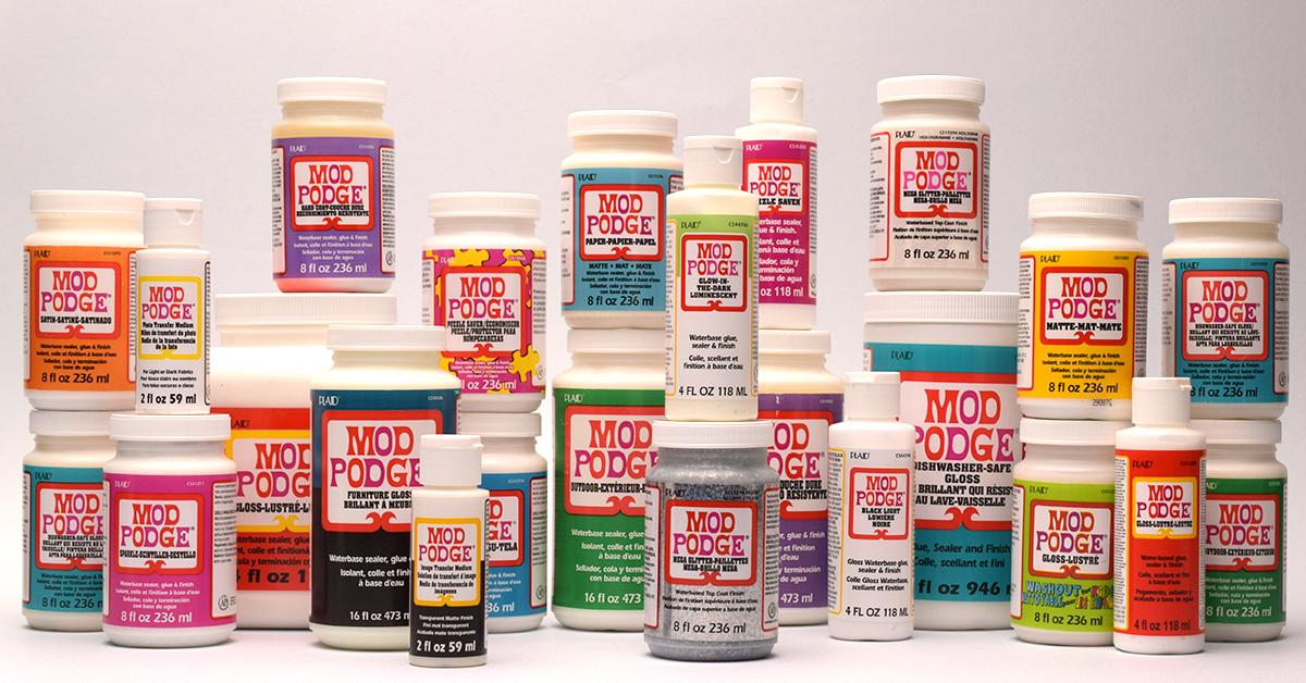 Mod Podge adhesive bottles used for decoupage craft projects