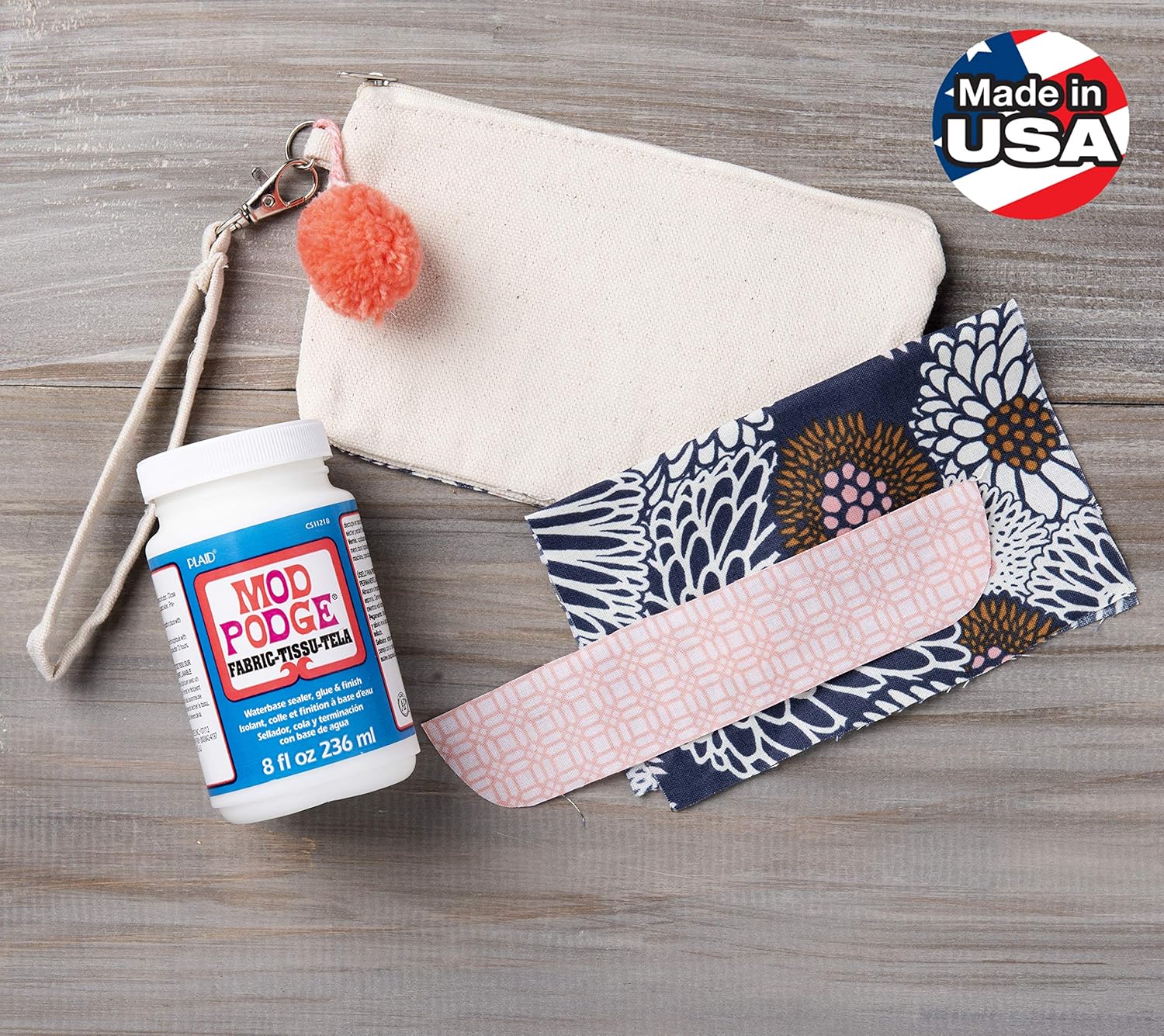 Mod podge fabric formula bonding fabric to a craft surface